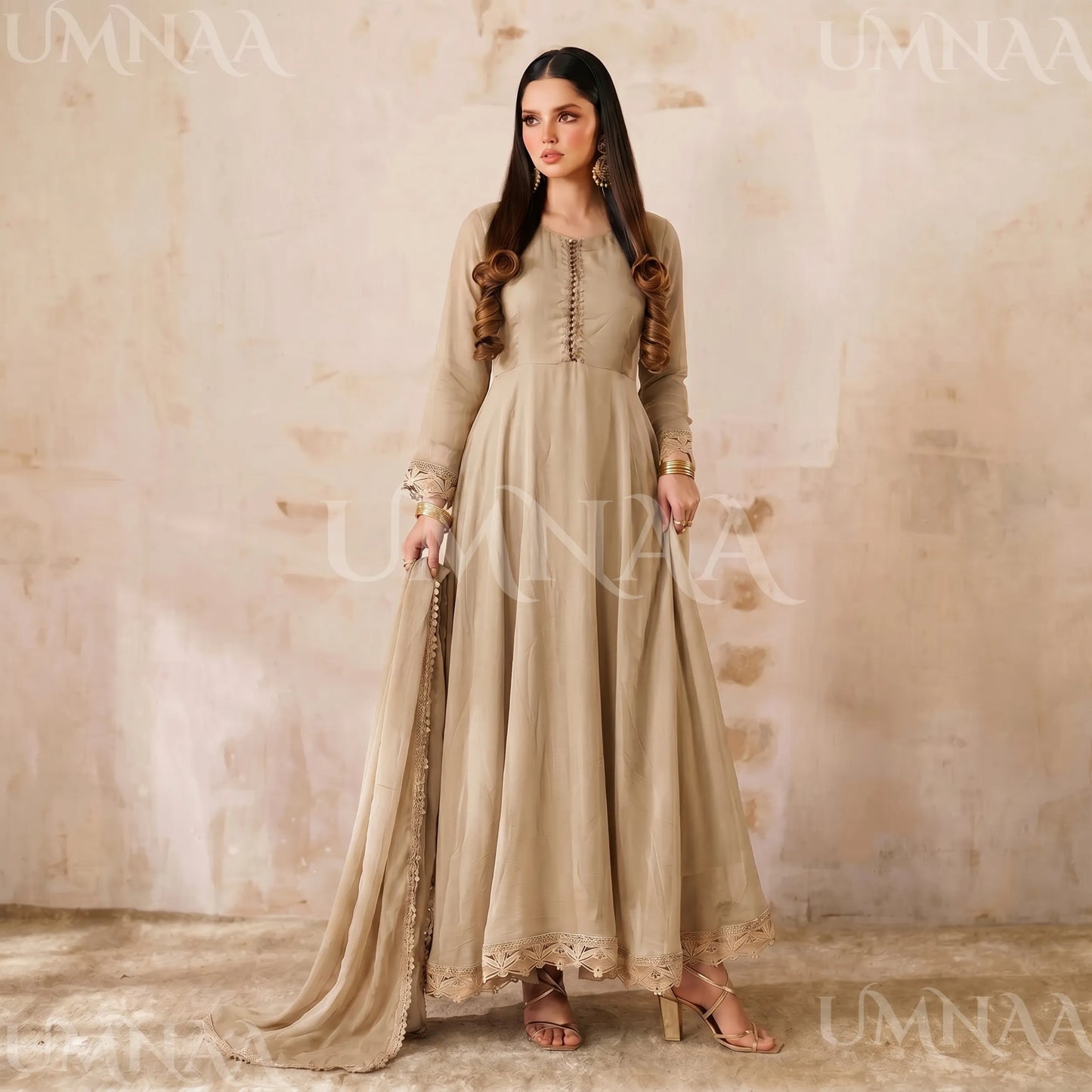 UA-204 Luxury Embroidered Chiffon Frock Collection 3 Pc | Ready to Wear | Umnaa