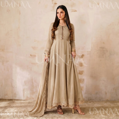 UA-204 Luxury Embroidered Chiffon Frock Collection 3 Pc | Ready to Wear | Umnaa