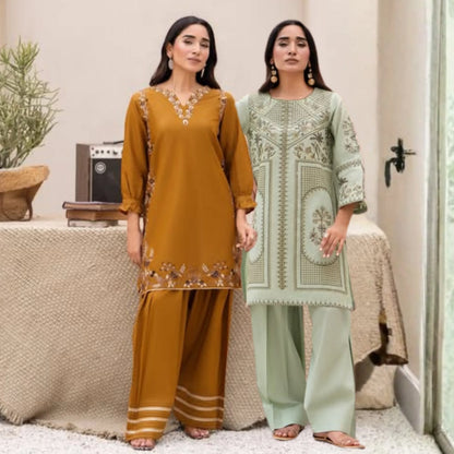 UA-273 Embroidered Cambric Cotton Co-Ord Set | Raniya.h