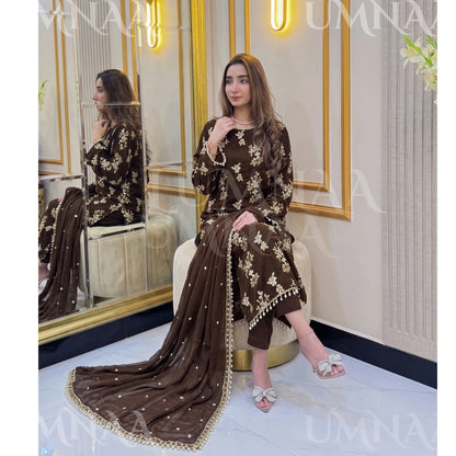 UA-26 3 Piece Embroidered Chiffon Party wear Pakistani Dress | Umnaa