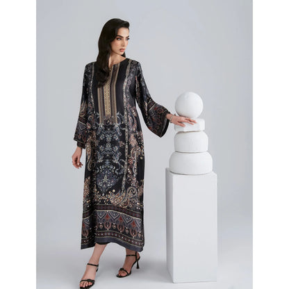UAL-08 Printed Silk Kaftan with Trouser 2 Pc Set | Ally's