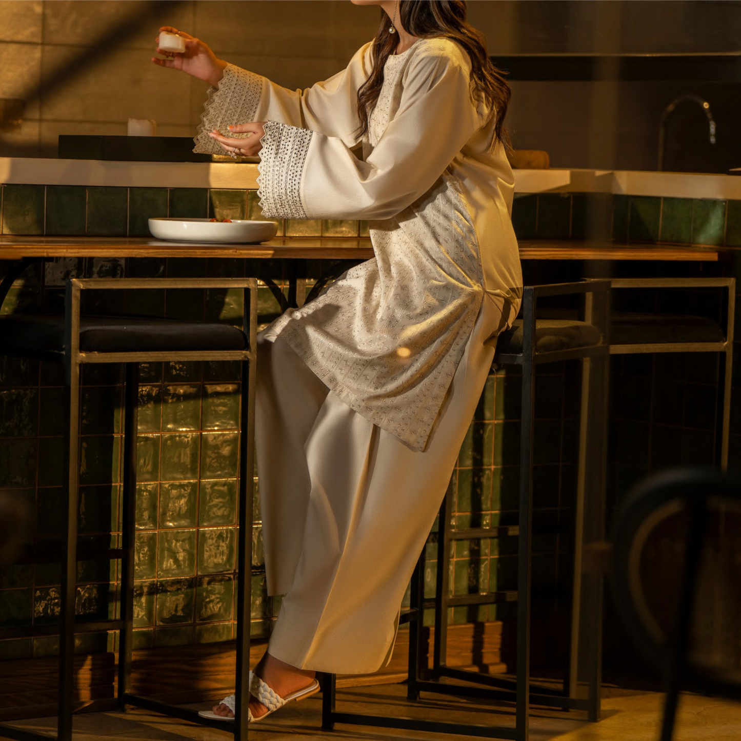 UCA-18 2 Pc Casual Cotton Farshi Shalwar Chikenkari Co-Ords Set | Ready to Wear | Casuallite