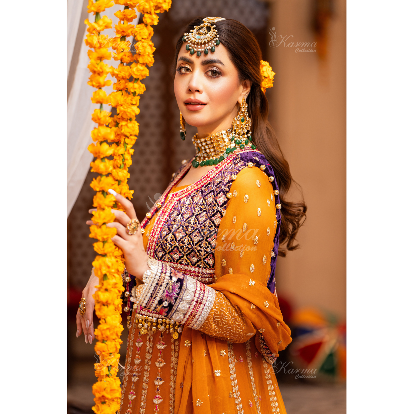 Luxury Embroidered  chiffon long Maxi with velvet jacket | Wedding Collection | karma Collection | UMKC01401