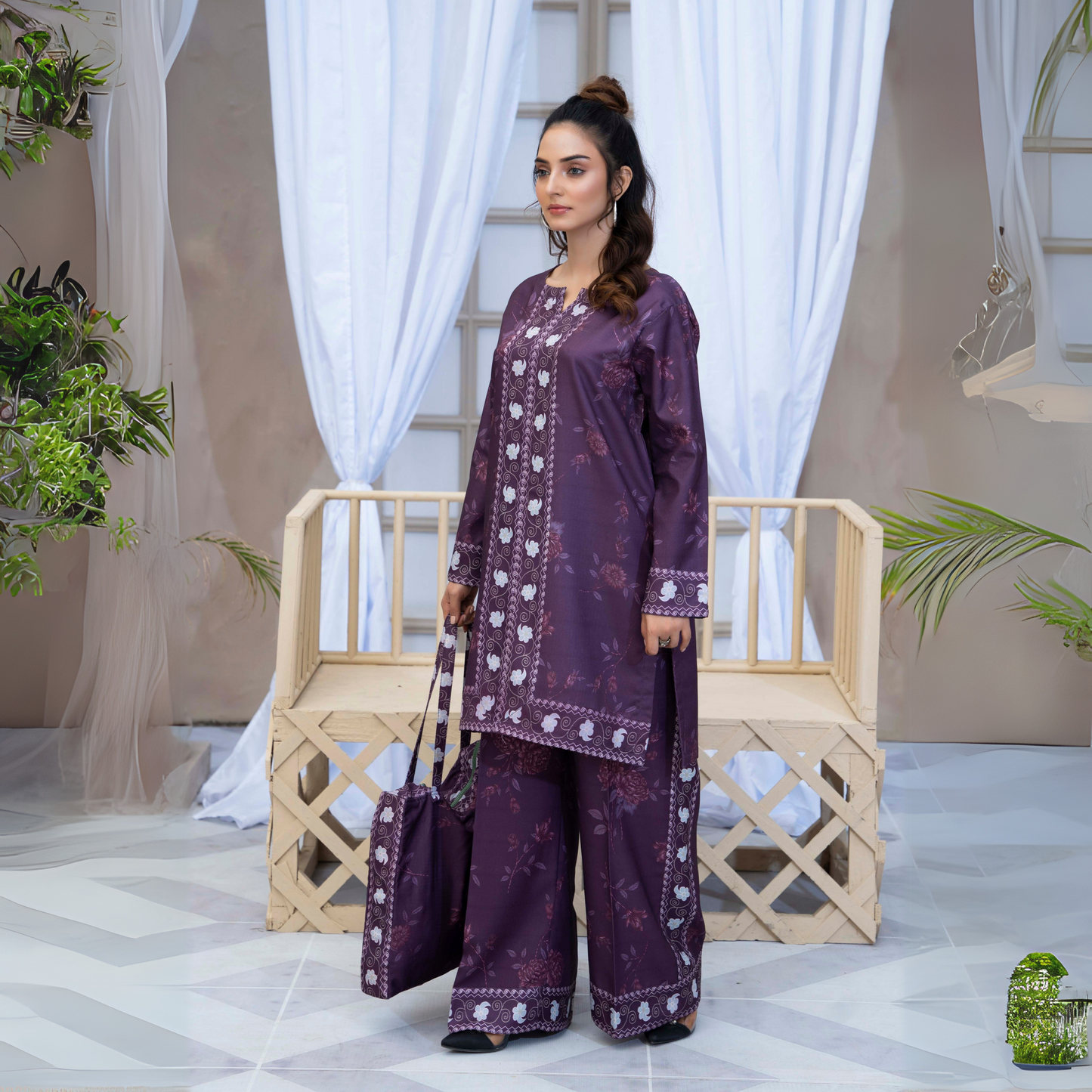 2 Printed Pakistani Co-Ords Set with Bag | Ready to Wear | Raniya.h | UMRAH0901