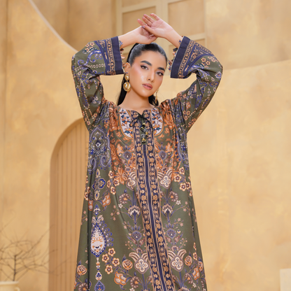UA-157 Printed Slub Khaddar Kaftan Co-Ord Set | Winter 2 Piece Outfit