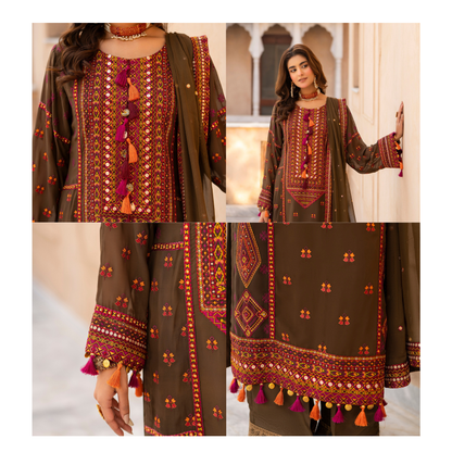 F-495 "Hayat" Embroidered Georgette Chiffon 3 Pc Collection