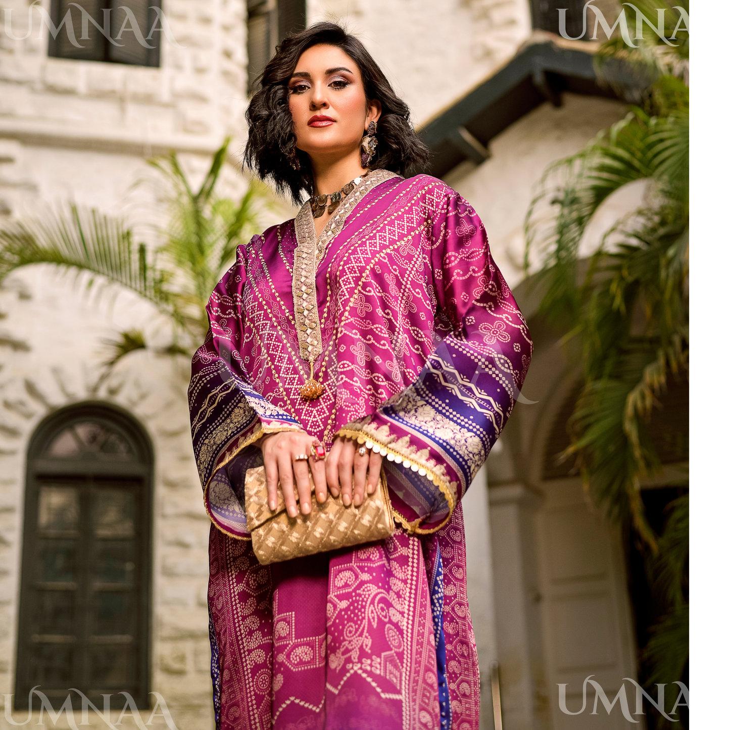 UA-160 Printed Silk kaftan Style long Maxi 1 PC  | Ready to wear | Umnaa