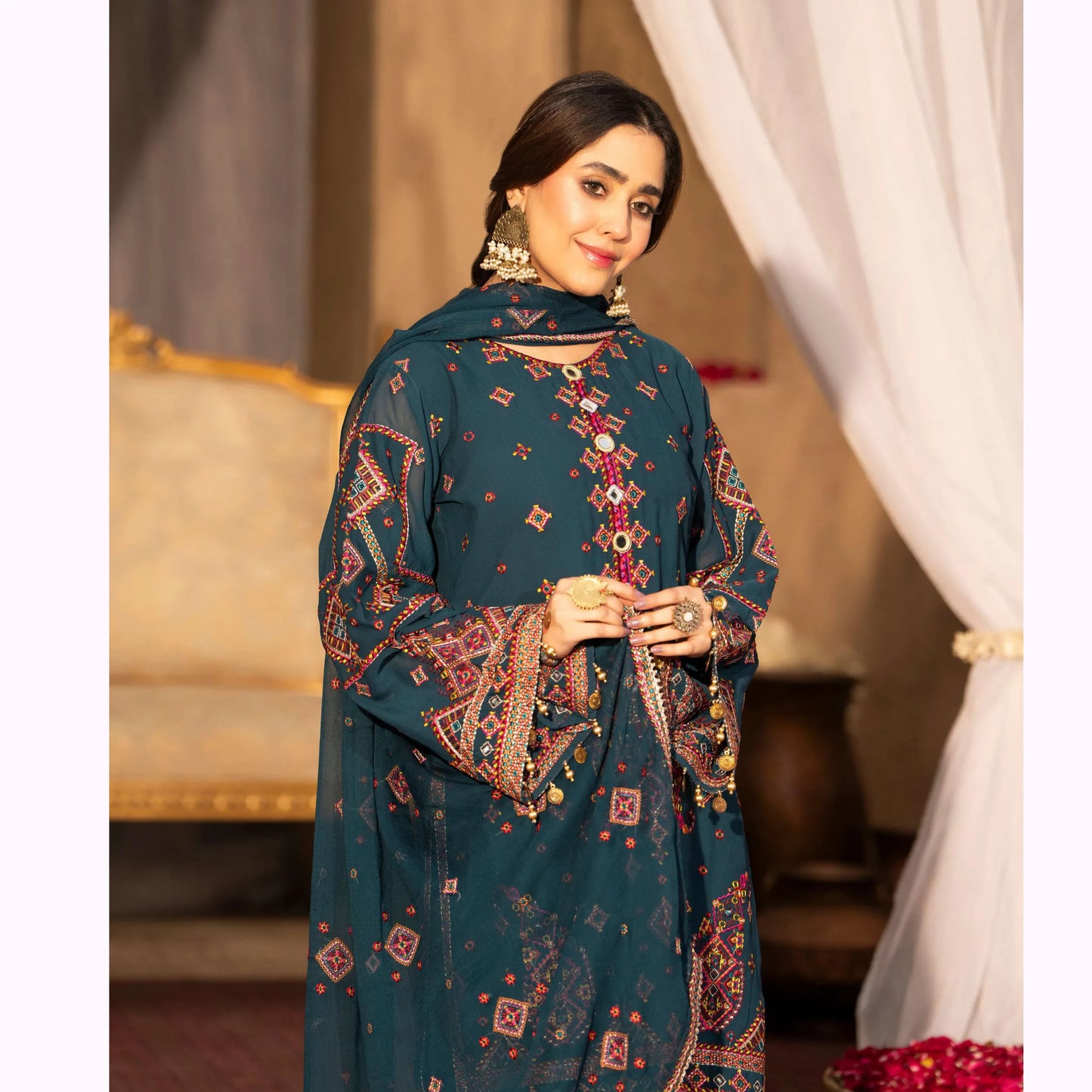 F-527 "Saj Dhaj" Embroidered Georgette Collection by Karma Collection