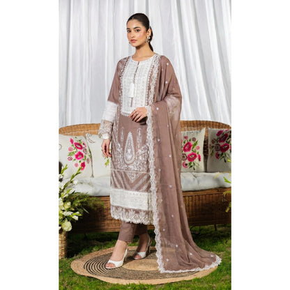 UB-02 3 Pc Embroidered Linen Dress With Embroidered Chiffon Dupatta  By UB