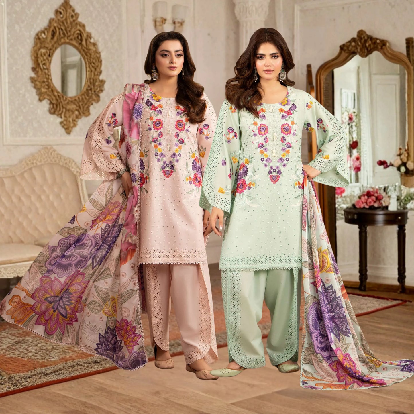 KC-1564 "Tabeer" Embroidered Festive Cambric Cotton Collection by Karma Collection