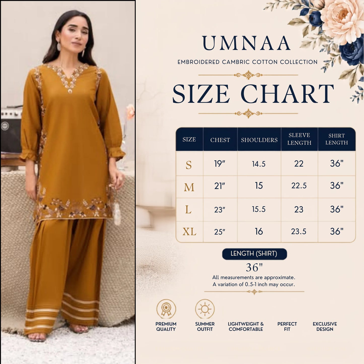 UA-273 Embroidered Cambric Cotton Co-Ord Set | Raniya.h