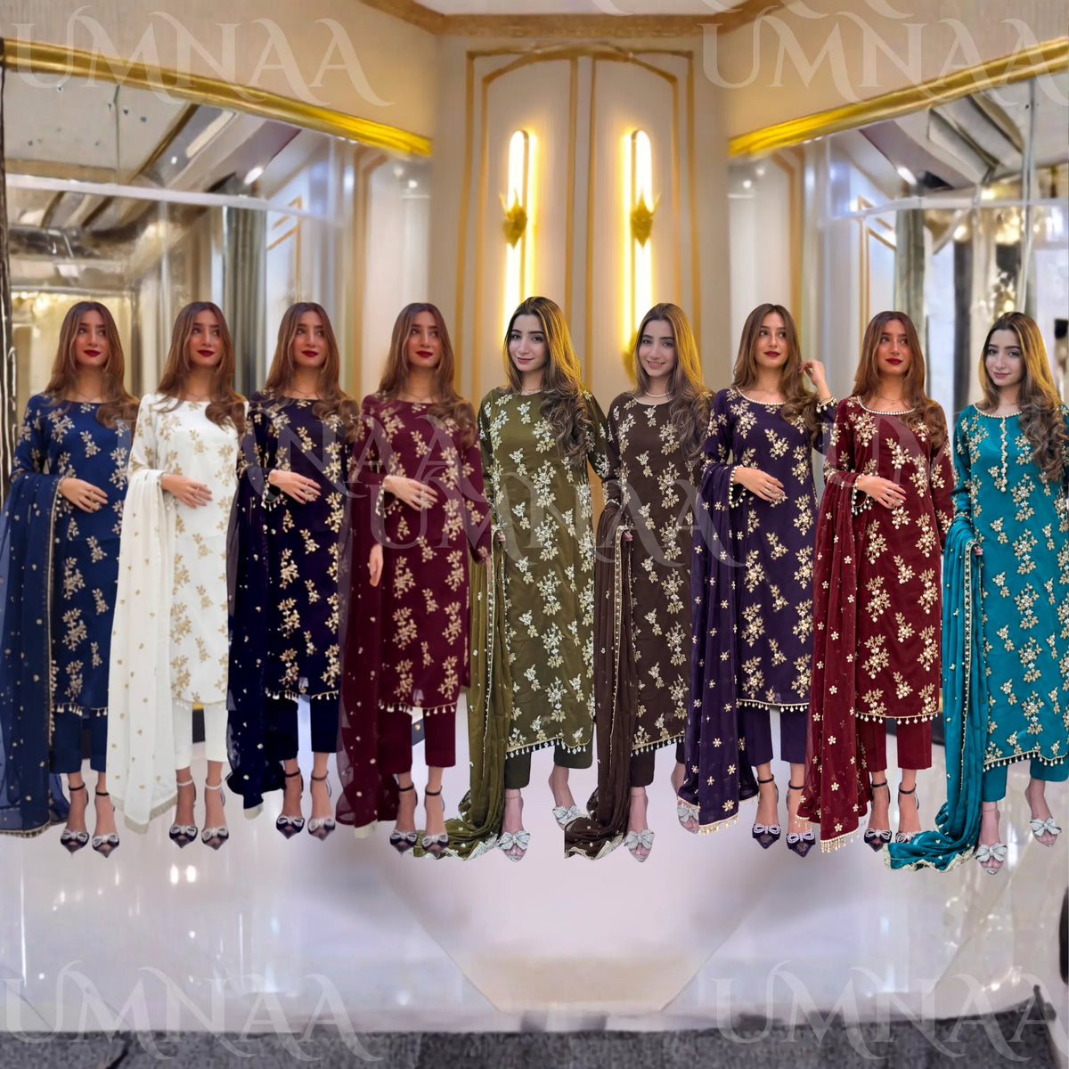 UA-26 3 Piece Embroidered Chiffon Party wear Pakistani Dress | Umnaa