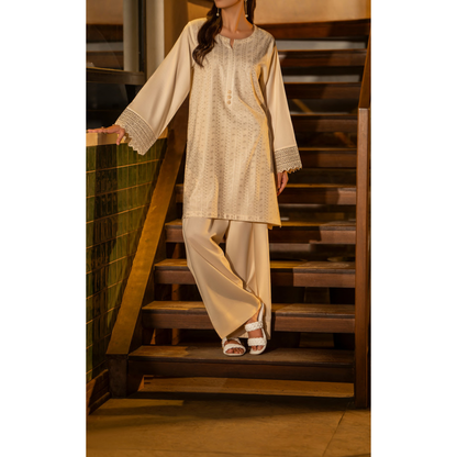 UCA-18 2 Pc Casual Cotton Farshi Shalwar Chikenkari Co-Ords Set | Ready to Wear | Casuallite