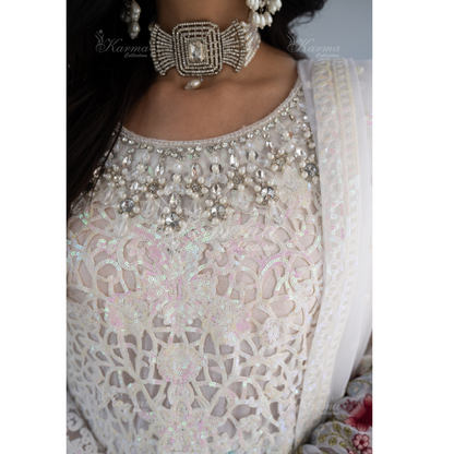 Luxury Embroidered Chiffon long Maxi with chiffon duppata  | Wedding Collection | karma Collection | UMKC01101