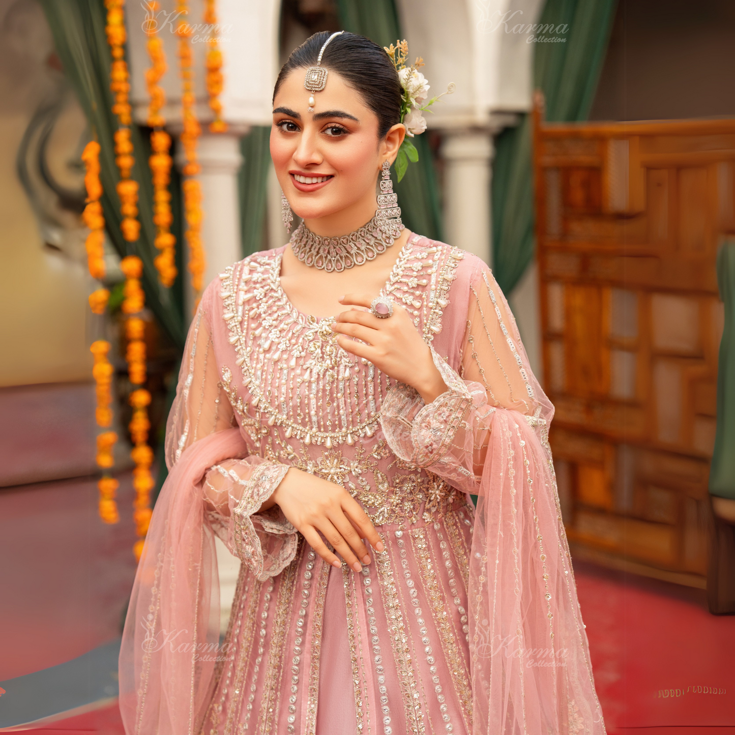 Luxury Embroidered soft Net long Maxi | Wedding Collection | karma Collection | UMKC01301