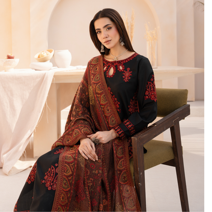 UA-140 Embroidered Dhanak Dress with Pashmina Shawl | Ready to Wear | Asian Clothes