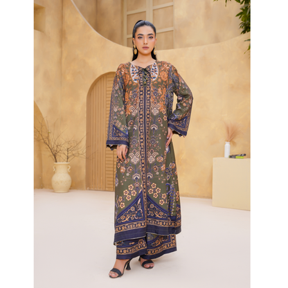 UA-157 Printed Slub Khaddar Kaftan Co-Ord Set | Winter 2 Piece Outfit