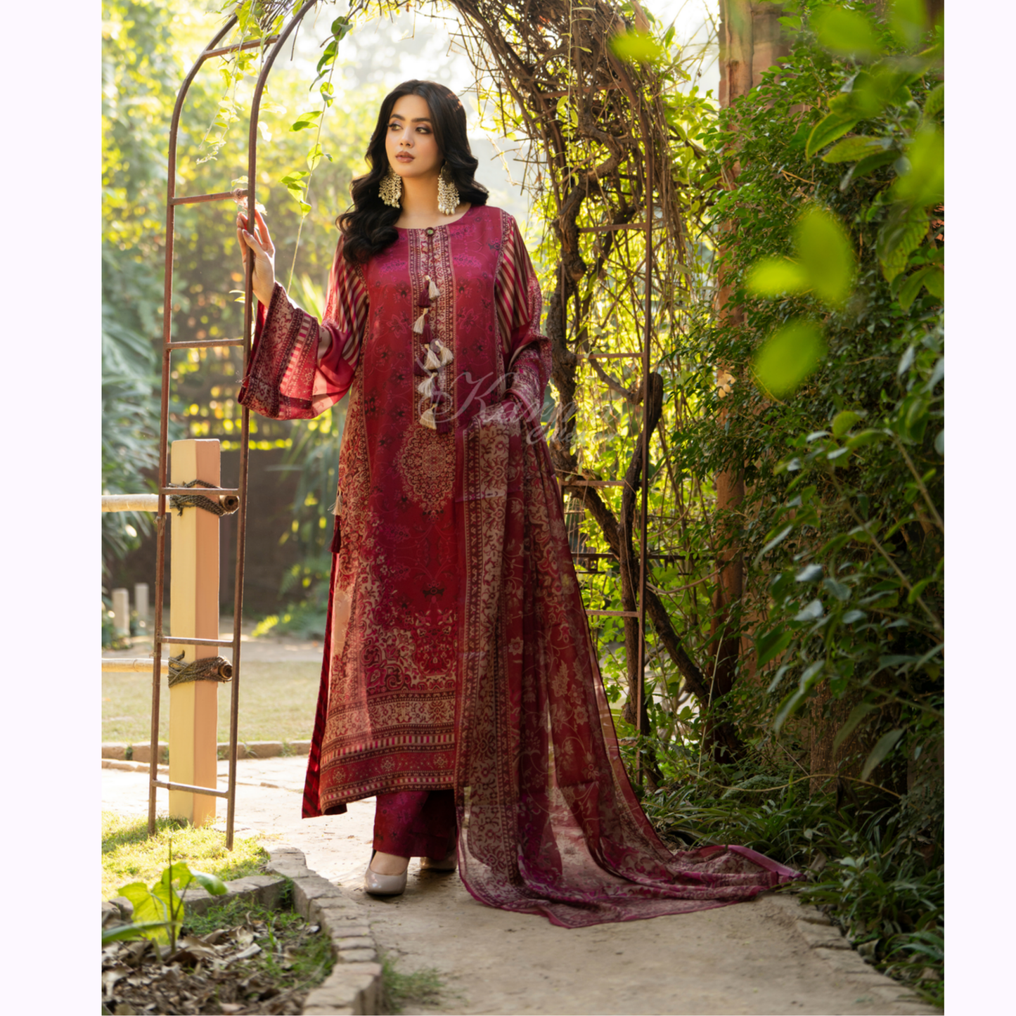"Eliana" Embroidered Printed Shamooz Silk by Karma Collection | Asian Clothes | Eid