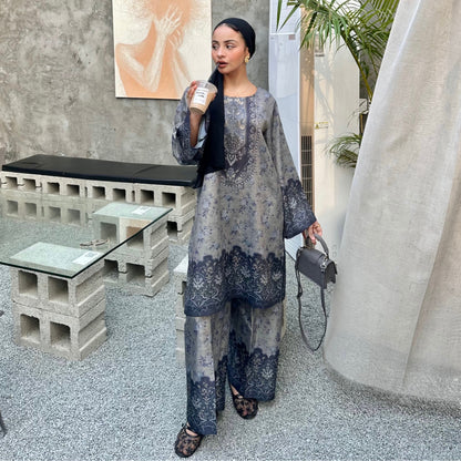 UA-169 Silk Printed Co-Ords Set by Umnaa | Ready to Wear Modest fashion Asian