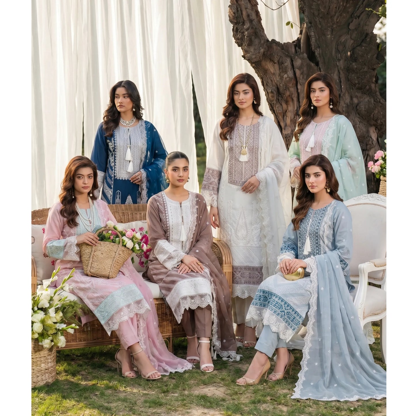 UB-02 3 Pc Embroidered Linen Dress With Embroidered Chiffon Dupatta  By UB