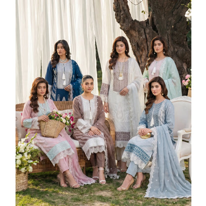 UB-02 3 Pc Embroidered Linen Dress With Embroidered Chiffon Dupatta  By UB