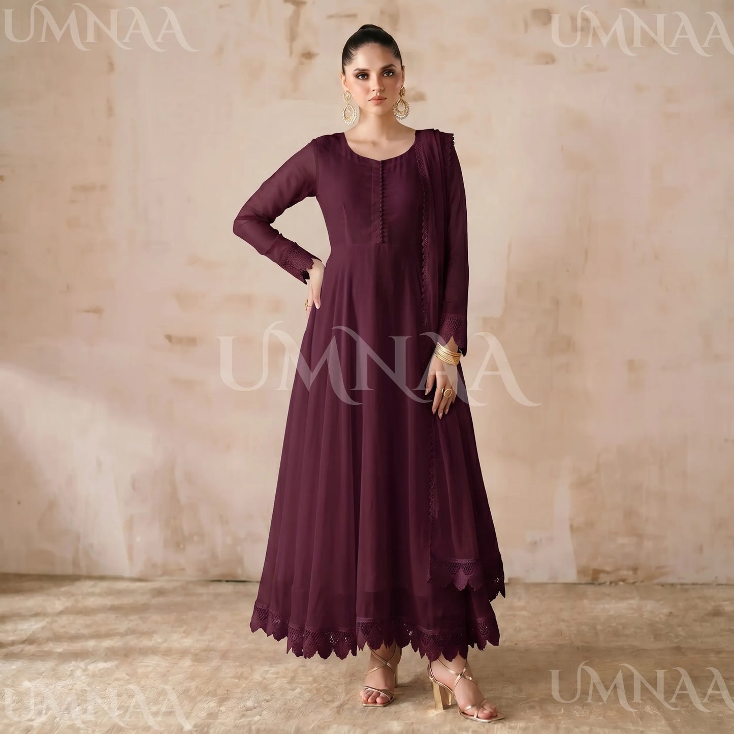 UA-204 Luxury Embroidered Chiffon Frock Collection 3 Pc | Ready to Wear | Umnaa
