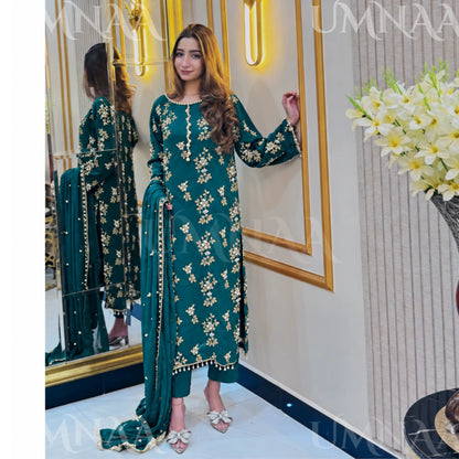 UA-26 3 Piece Embroidered Chiffon Party wear Pakistani Dress | Umnaa