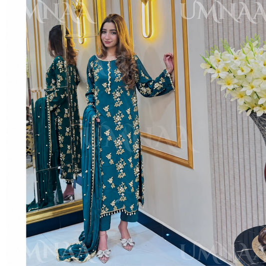 UA-26 3 Piece Embroidered Chiffon Party wear Pakistani Dress | Umnaa