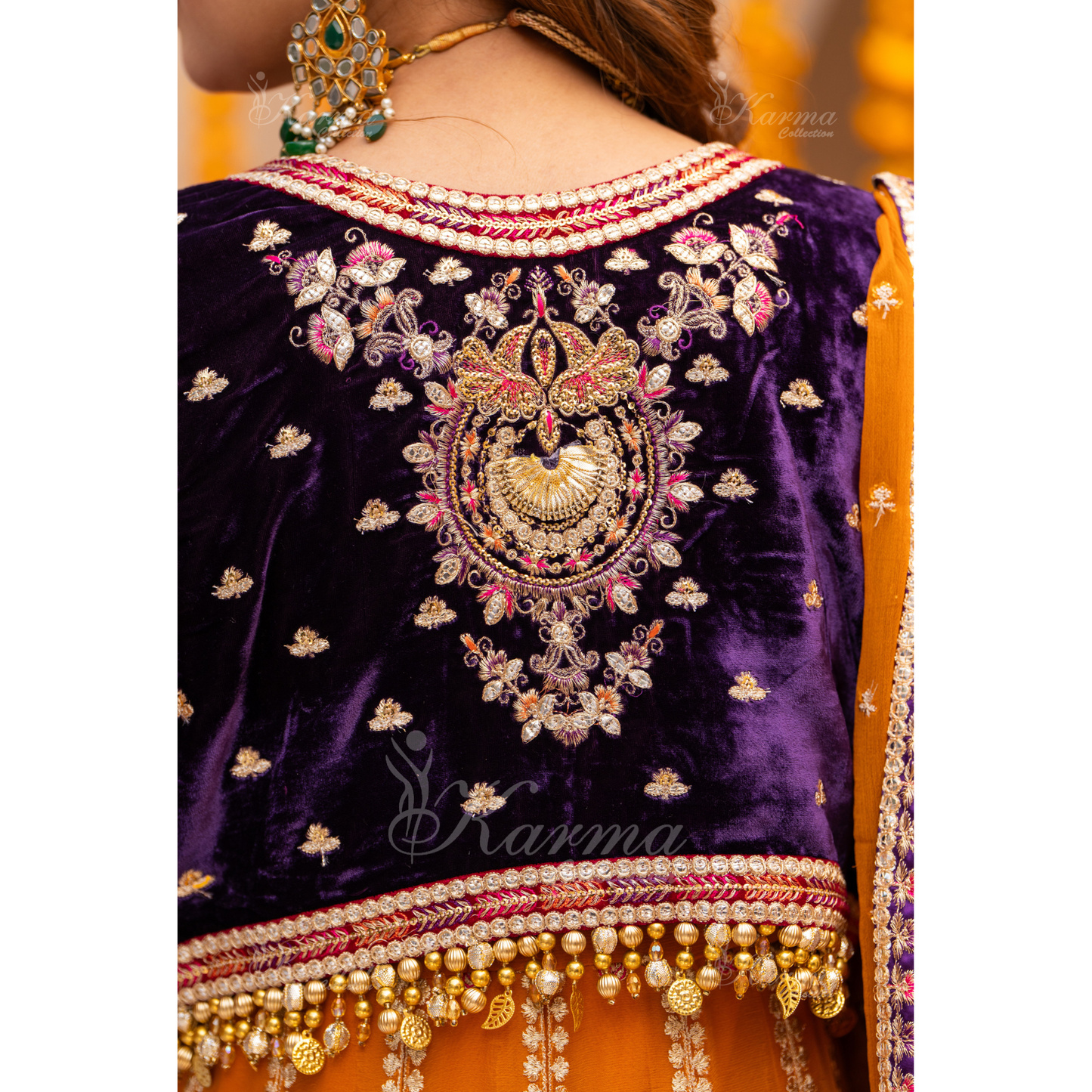 Luxury Embroidered  chiffon long Maxi with velvet jacket | Wedding Collection | karma Collection | UMKC01401