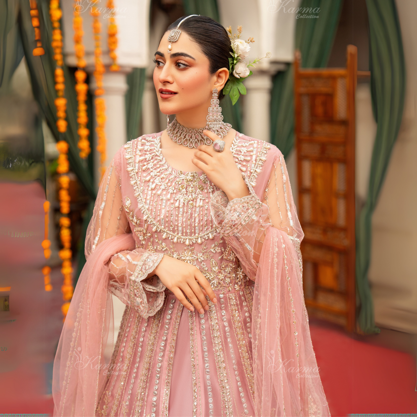 Luxury Embroidered soft Net long Maxi | Wedding Collection | karma Collection | UMKC01301