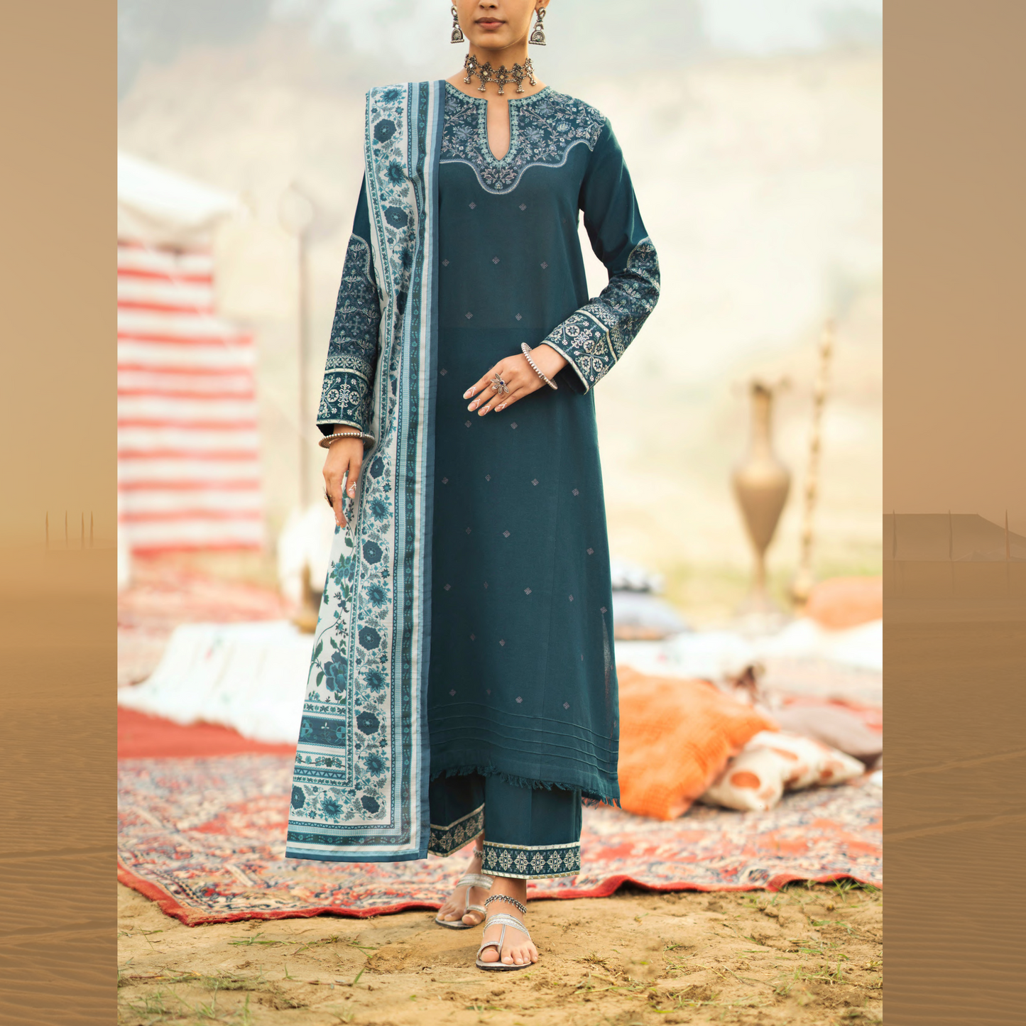 3 Pc Embroidered Khaddar Ready to Wear Collection by Casuallite | UMCAE0801