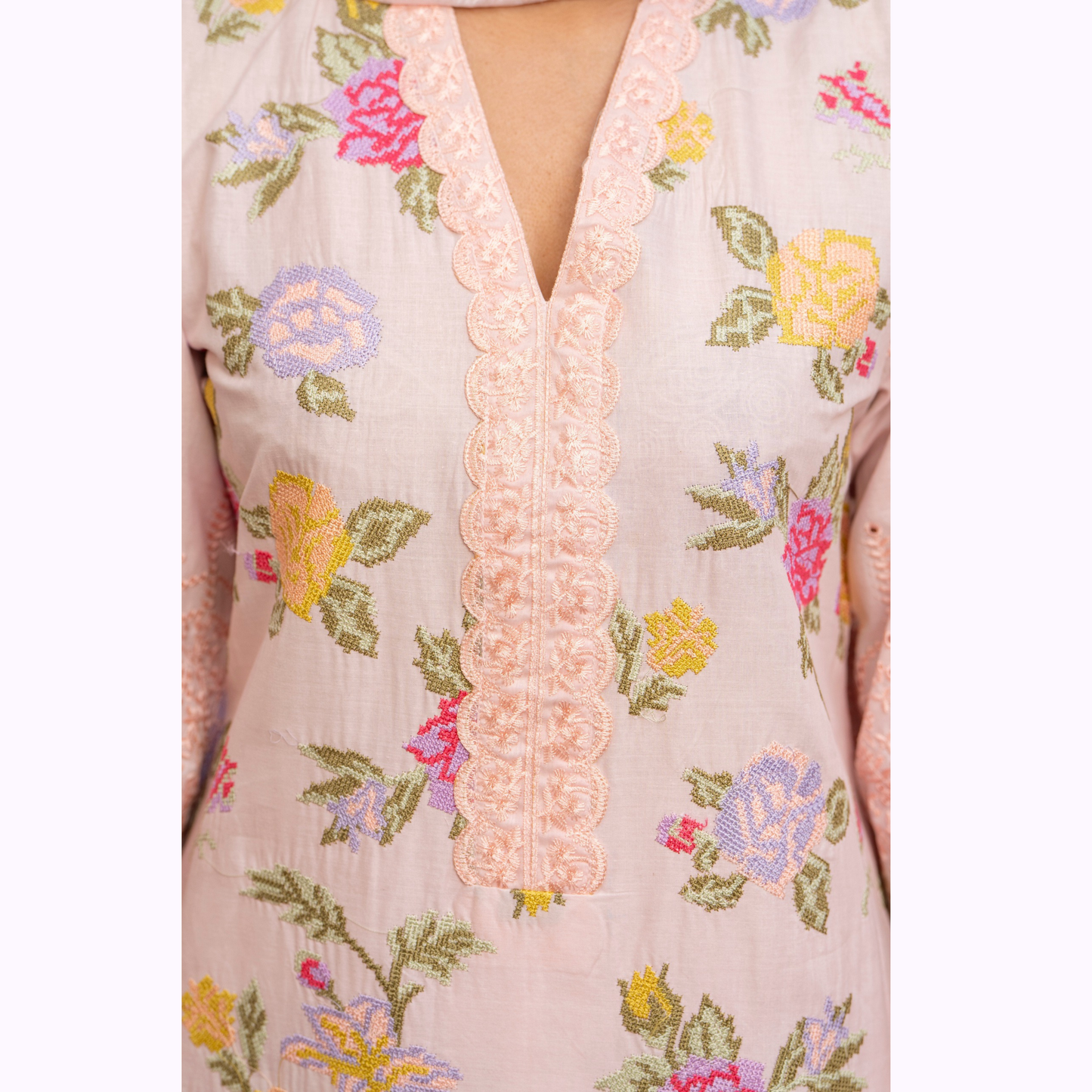 UKC-18 Embroidered Cambric Cotton Ready to Wear 3 Pc - Karma Collection
