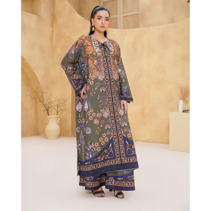 UA-157 Printed Slub Khaddar Kaftan Co-Ord Set | Winter 2 Piece Outfit