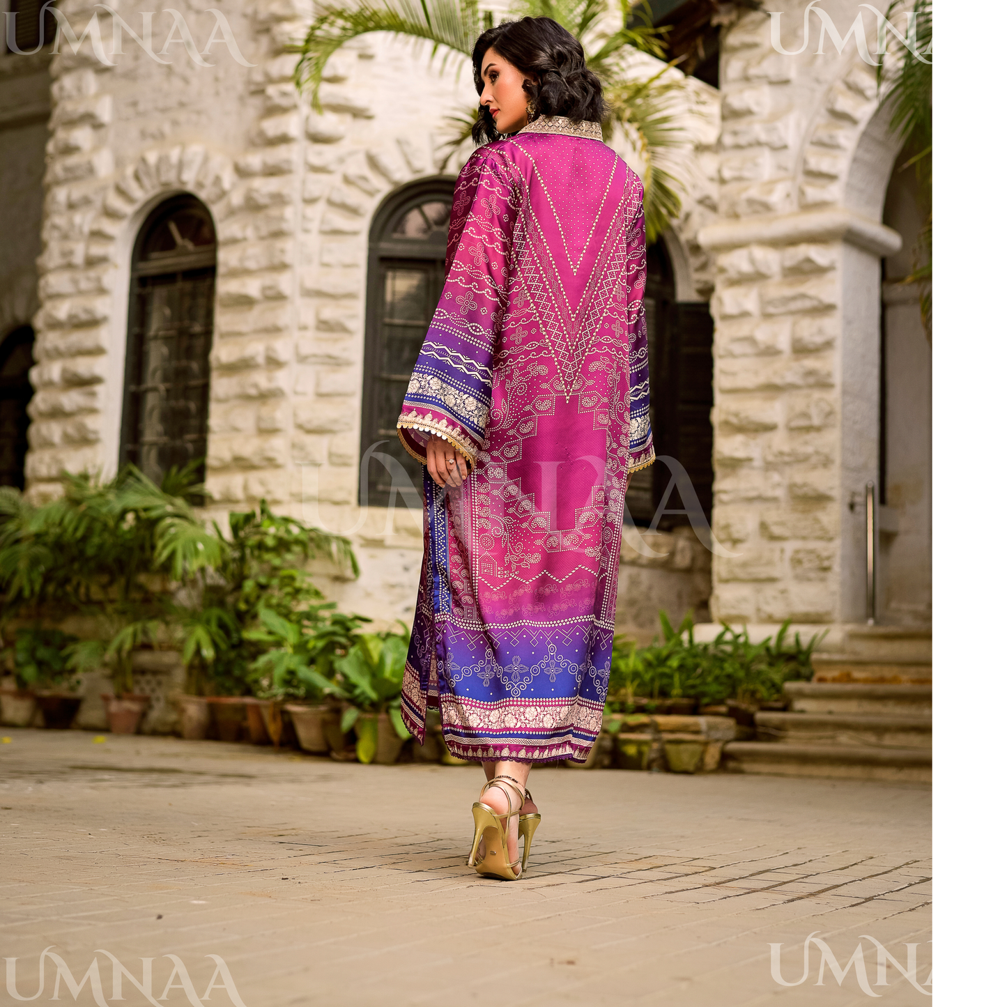 UA-160 Printed Silk kaftan Style long Maxi 1 PC  | Ready to wear | Umnaa