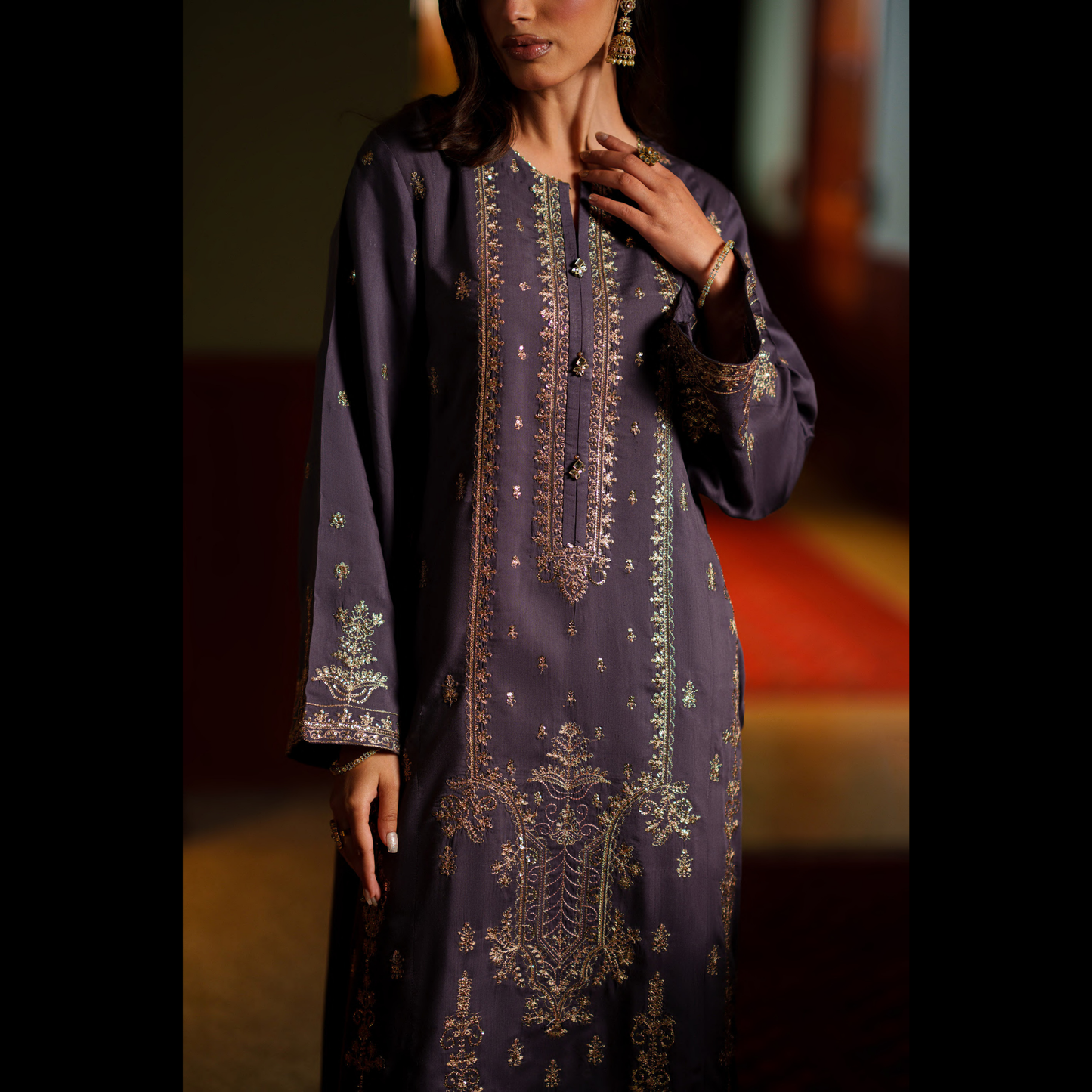 UCA-36 ELARA Festive Embroidered Viscose Dress with Printed Silk Dupatta | Women’s Festive Wear Pakistani Designer Outfit by Casuallite