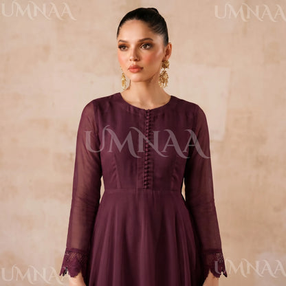 UA-204 Luxury Embroidered Chiffon Frock Collection 3 Pc | Ready to Wear | Umnaa