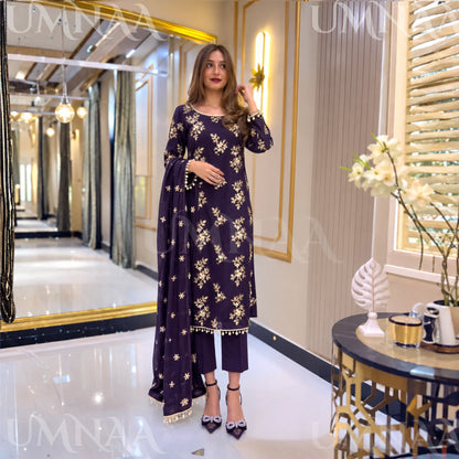 UA-26 3 Piece Embroidered Chiffon Party wear Pakistani Dress | Umnaa