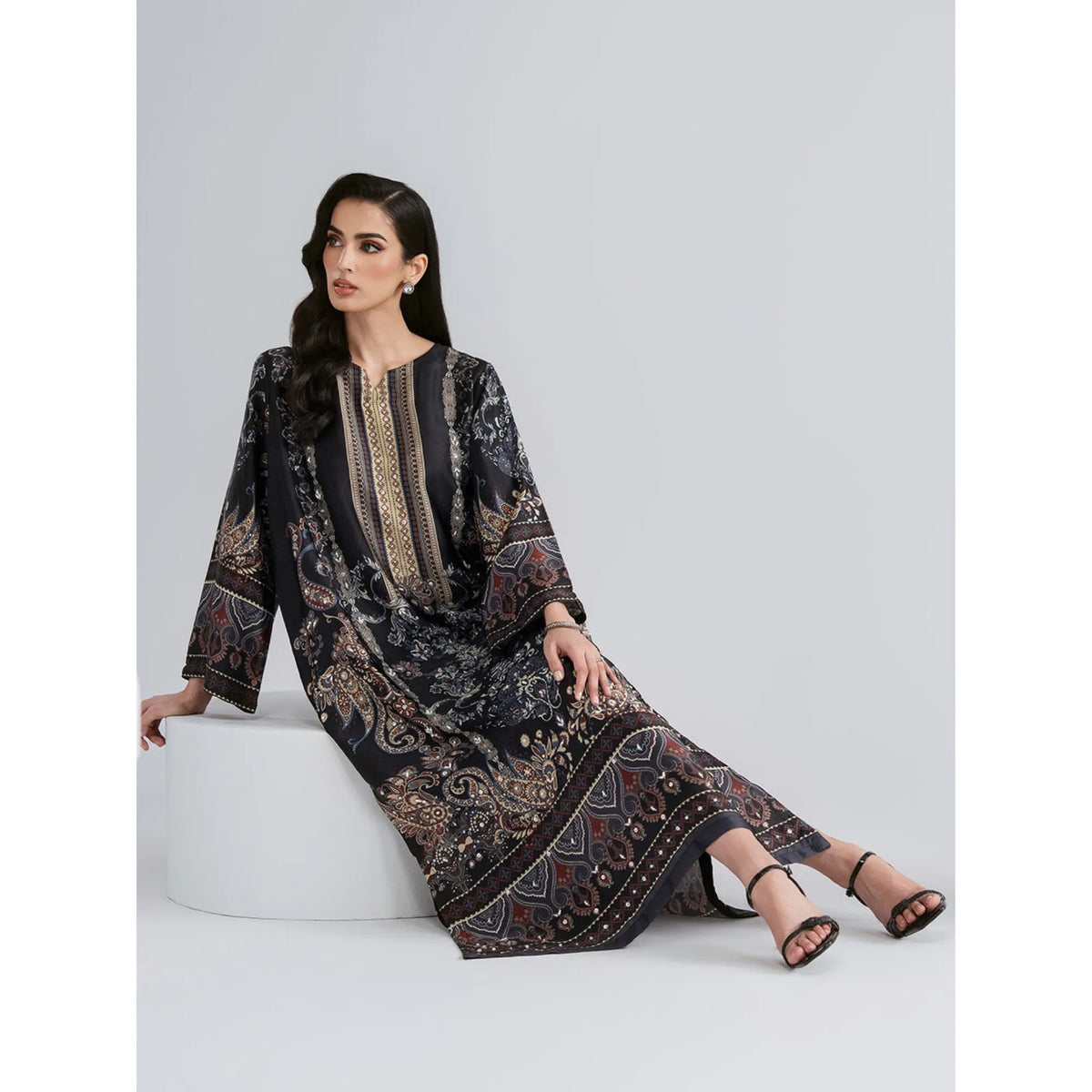 UAL-08 Printed Silk Kaftan with Trouser 2 Pc Set | Ally's