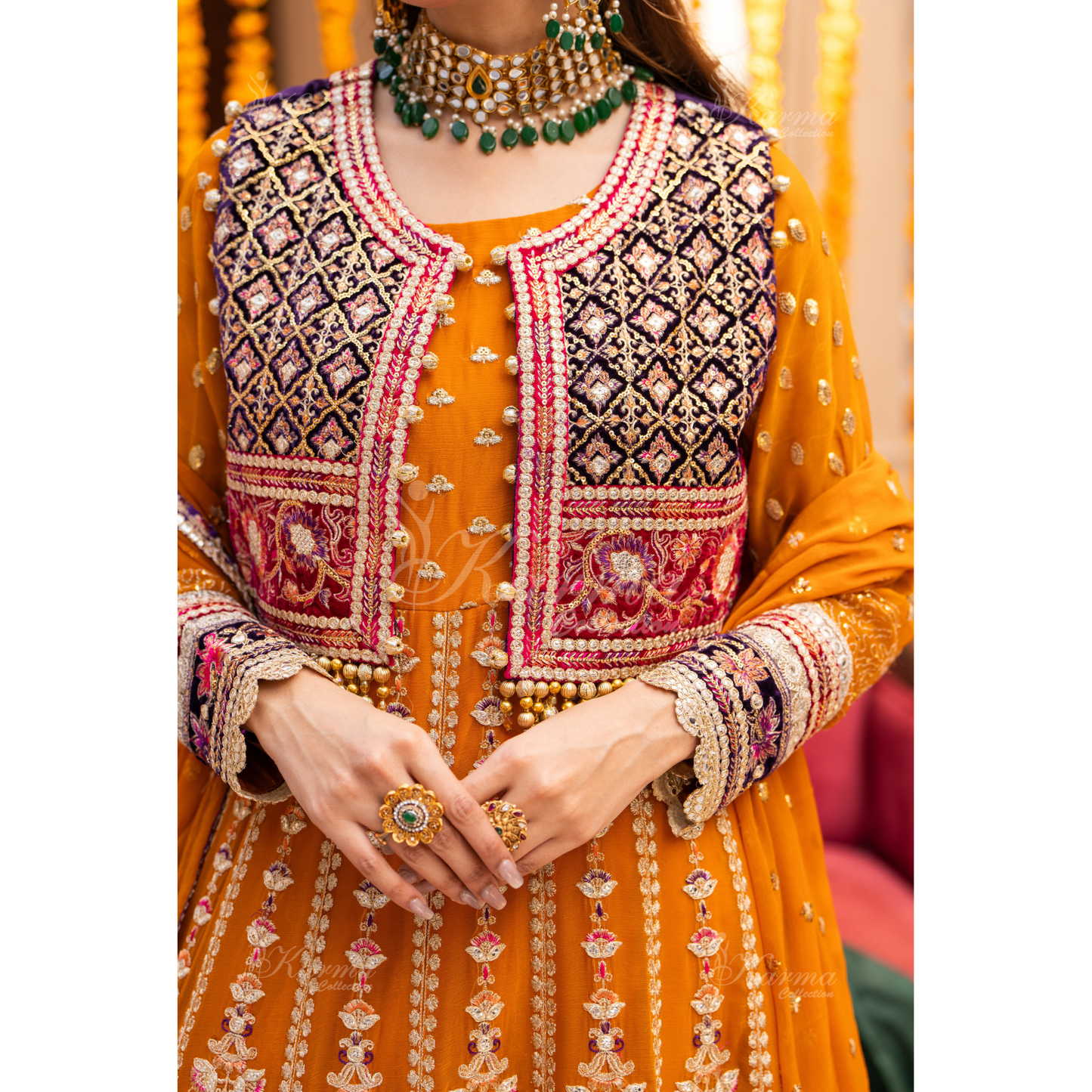 Luxury Embroidered  chiffon long Maxi with velvet jacket | Wedding Collection | karma Collection | UMKC01401