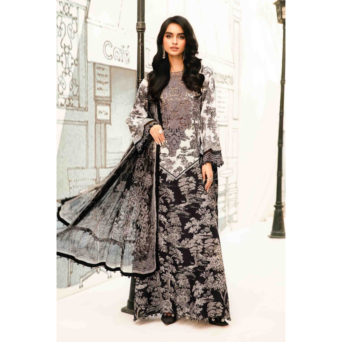 UMS-33 Maria B Inspired Printed Embroidered Grip Silk Readymade Womenswear Asian Dress by Simrans