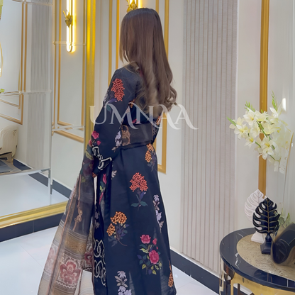 UA-37 (Black) Printed Embroidered Khaddar 3 Pc Dress | Ready to wear | UMNAA