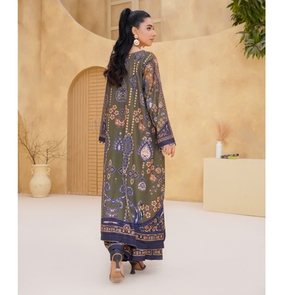 UA-157 Printed Slub Khaddar Kaftan Co-Ord Set | Winter 2 Piece Outfit