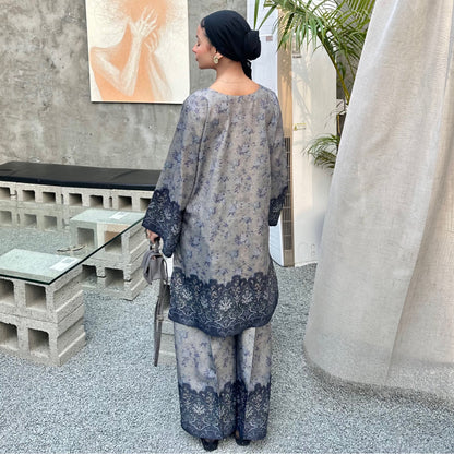 UA-169 Silk Printed Co-Ords Set by Umnaa | Ready to Wear Modest fashion Asian