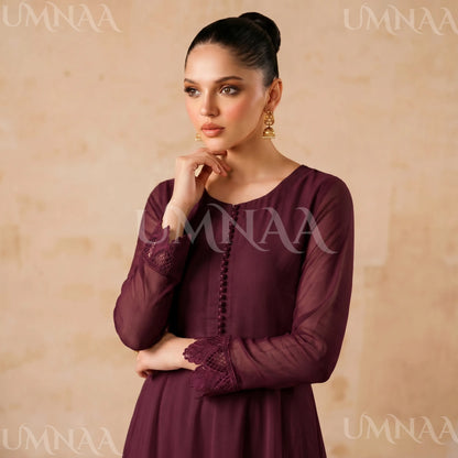 UA-204 Luxury Embroidered Chiffon Frock Collection 3 Pc | Ready to Wear | Umnaa
