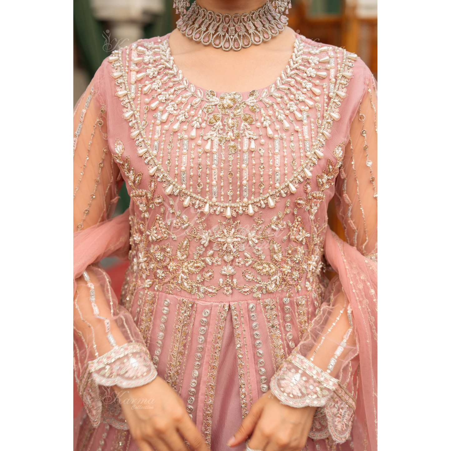 Luxury Embroidered soft Net long Maxi | Wedding Collection | karma Collection | UMKC01301
