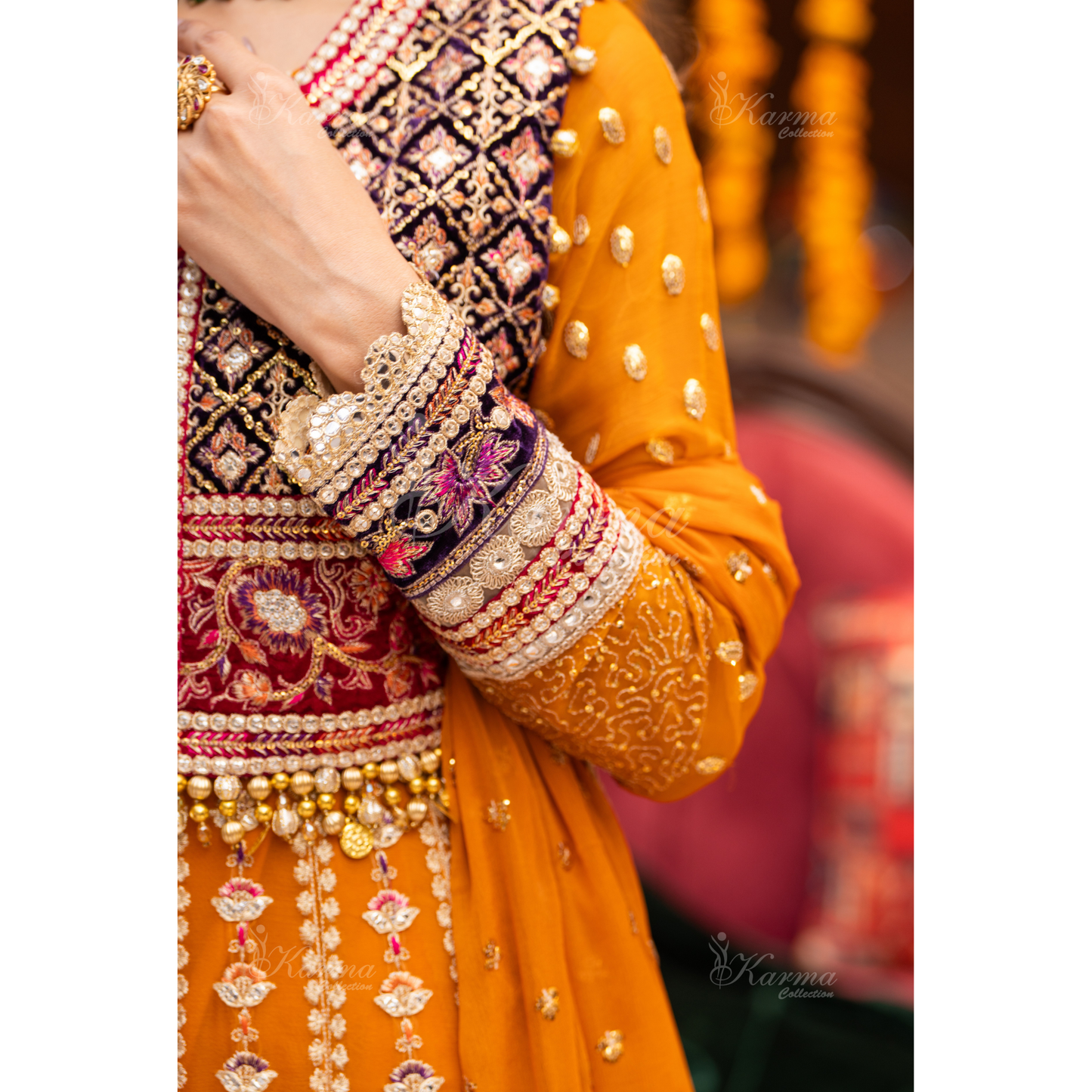 Luxury Embroidered  chiffon long Maxi with velvet jacket | Wedding Collection | karma Collection | UMKC01401