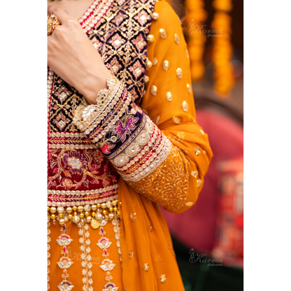 Luxury Embroidered  chiffon long Maxi with velvet jacket | Wedding Collection | karma Collection | UMKC01401