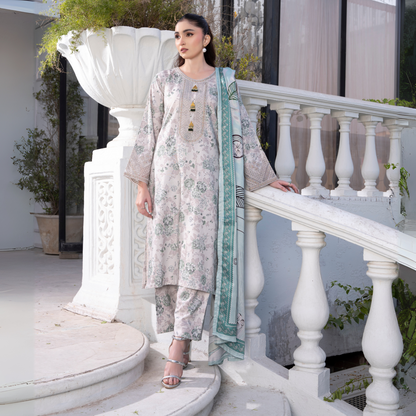 3 Pc Embroidered Printed Dress with Dhanak Wool Shawl | Winter Collection | Raniya.h | UMRAH0503