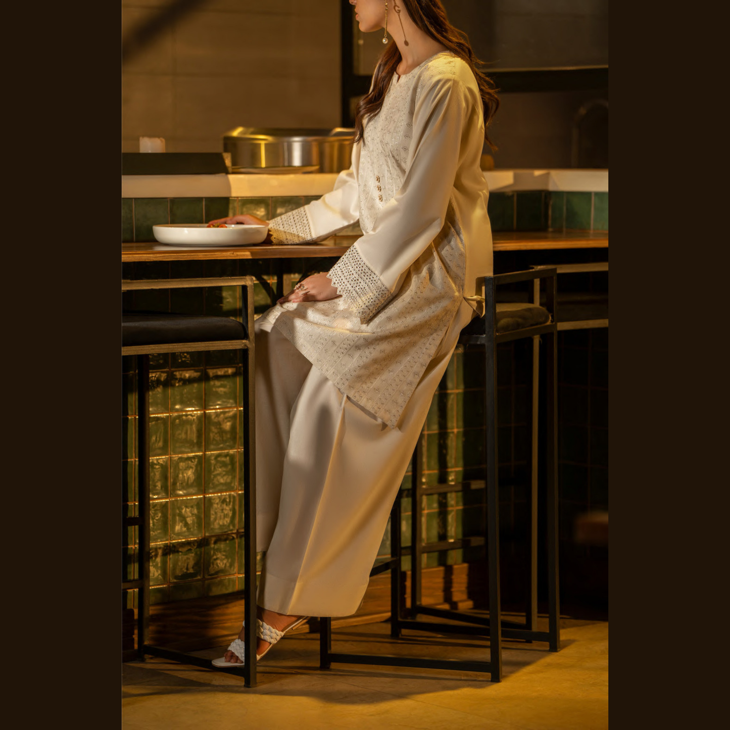 UCA-18 2 Pc Casual Cotton Farshi Shalwar Chikenkari Co-Ords Set | Ready to Wear | Casuallite