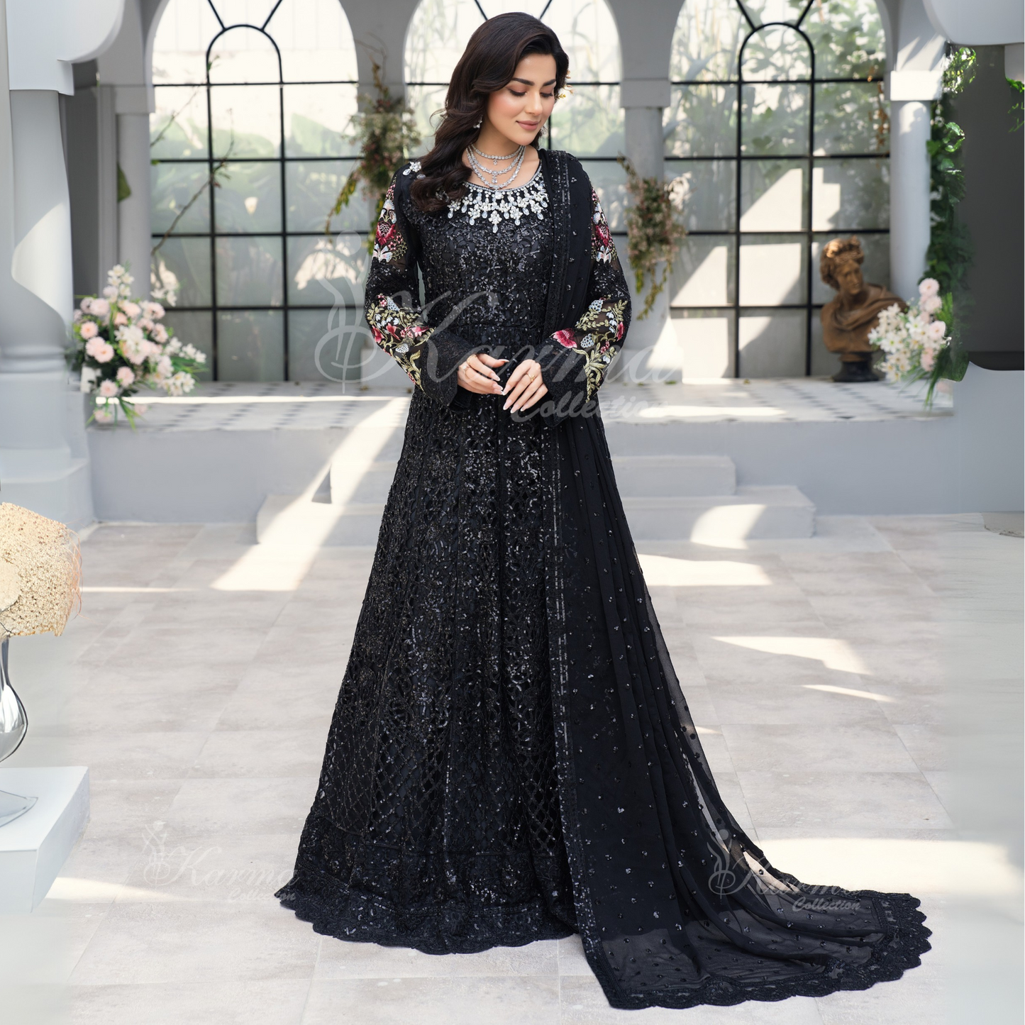Luxury Embroidered Chiffon long Maxi with chiffon duppata  | Wedding Collection | karma Collection | UMKC01101